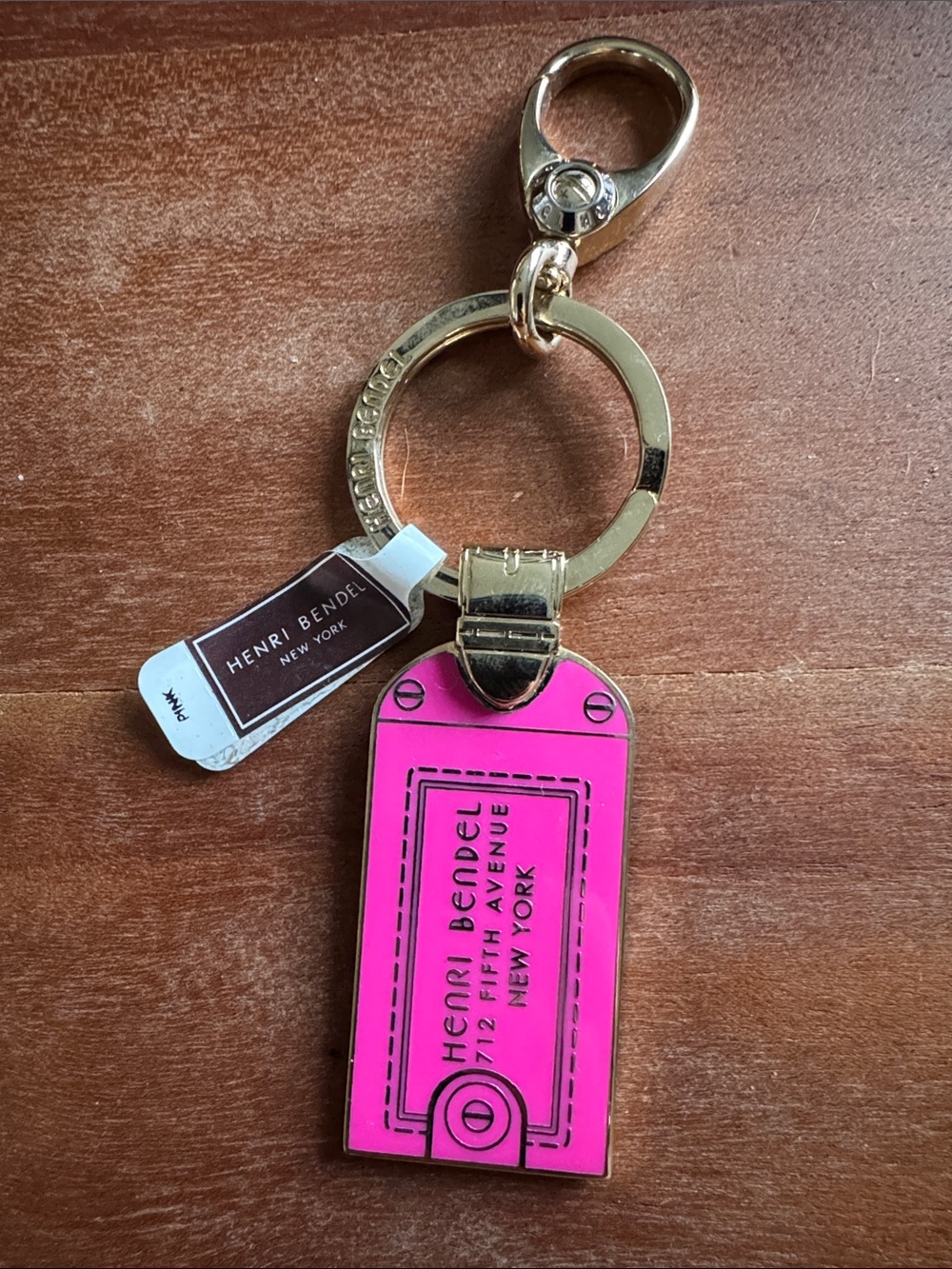 henri bendel Hot Pink Leather Tag Keychain with Gold Hardware